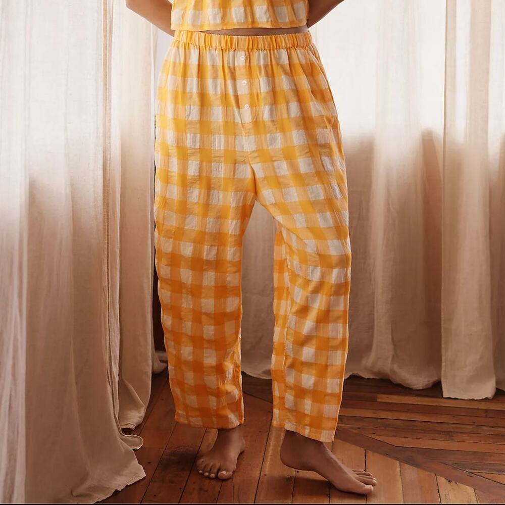 By Anthropologie Barrel Boxer Trousers Orange Gingham Medium